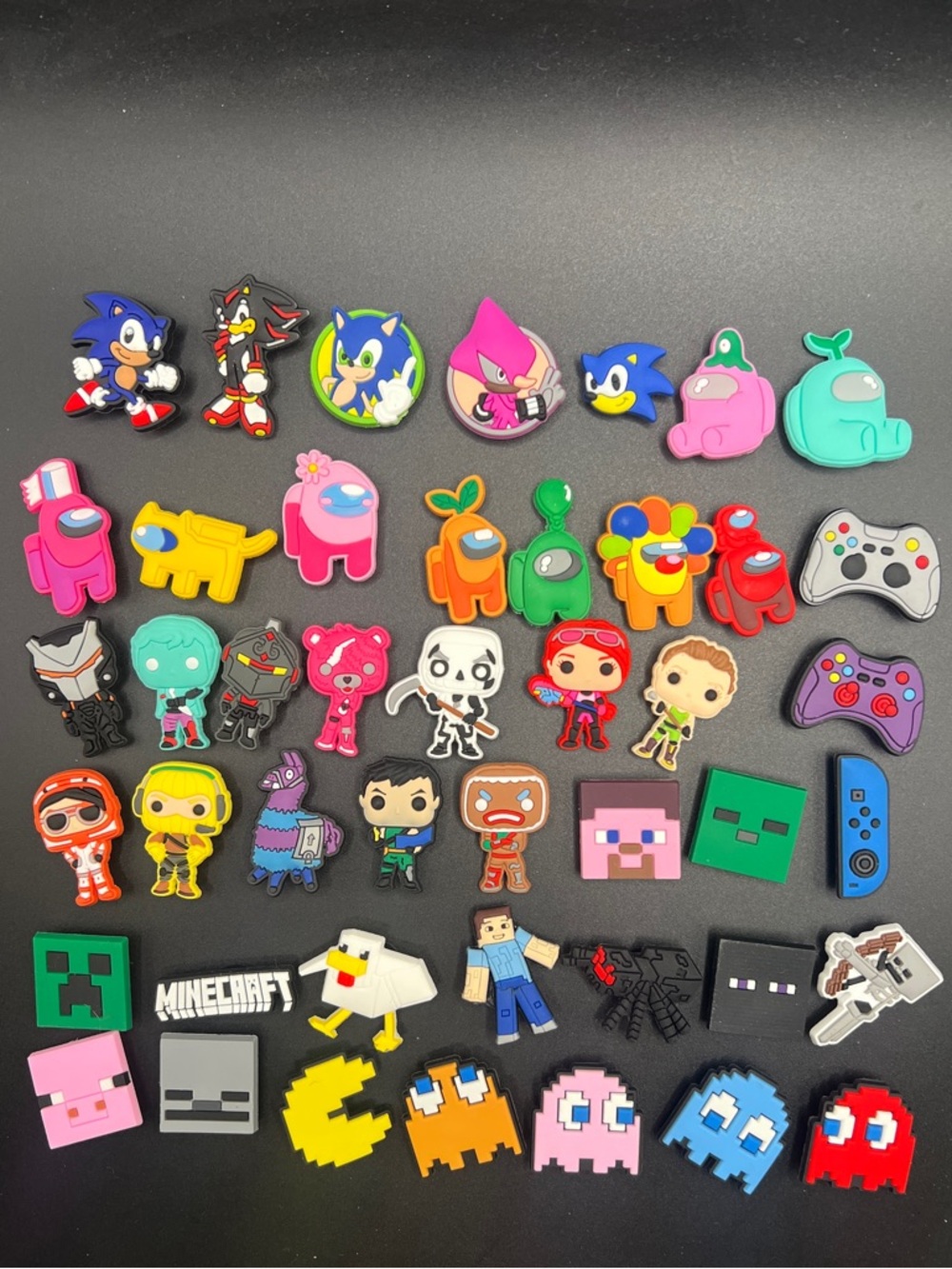 45pc Video Game Lover Characters Sonic Pacman Minecraft Fortnite Shoe Charms Lot